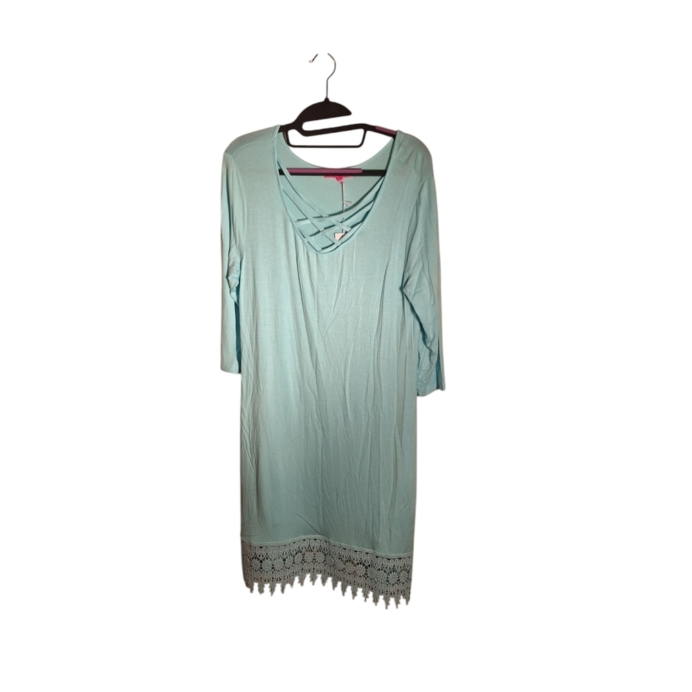 Simply Southern Cross Straps Lace Hem Dress Green Ladies Medium NWT Comfy Cute